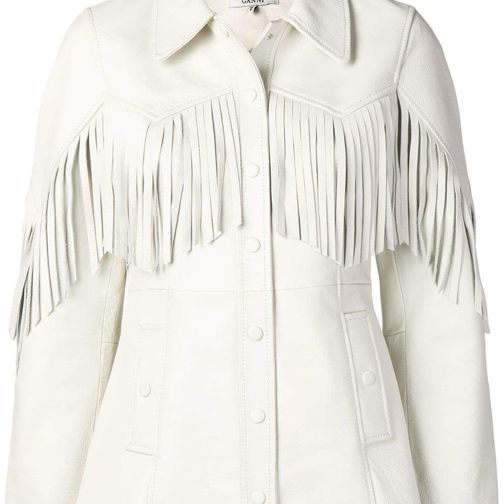 Ganni White Leather Fringe Jacket
